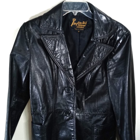 VTG Women's Imperial Leather Jacket Black Sz 10 Medium Retro Disco Notch Collar - Picture 1 of 7